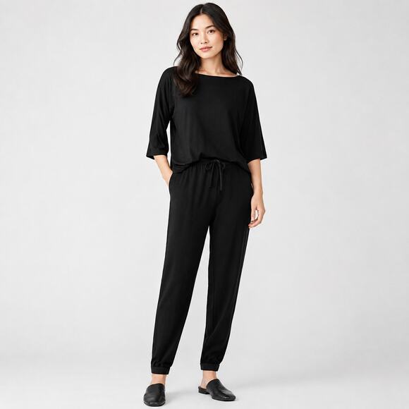 Eileen Fisher Pants - Eileen Fisher Stretch Jersey Knit Jogger Pants Womens M Black Drawstring Lounge
